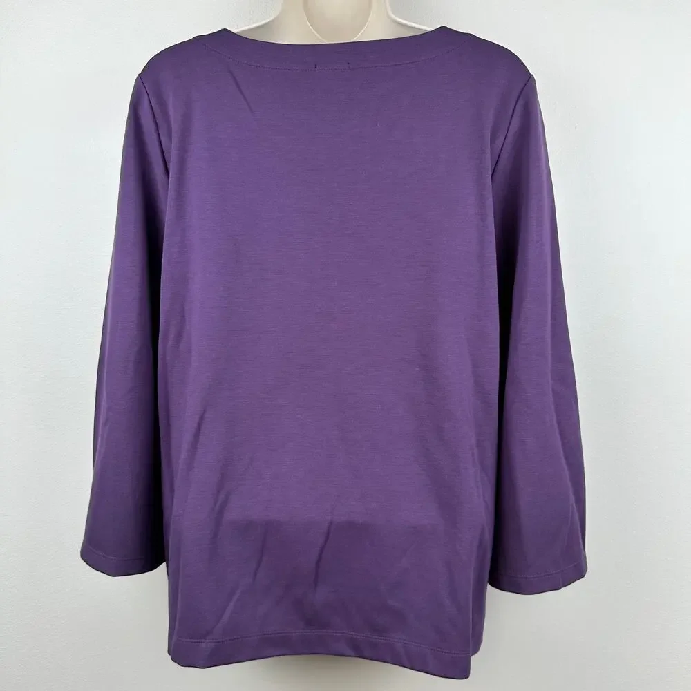 NEW Chico's Knit Blouse Top Split Sleeve 3/4 Sleeve Boatneck Purple Chico 1 US M